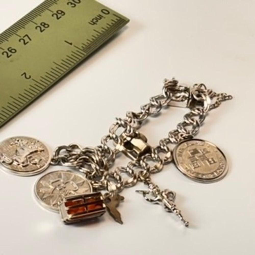 Vintage Sterling Silver Charm Bracelet Silver Travel Souvenir Coins Florida Boho - Picture 16 of 16